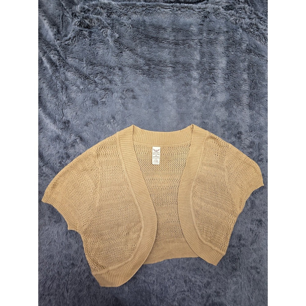 Faded Glory Womens 4X Tan Pointelle Knit Shrug Cardigan Short Cropped Khaki